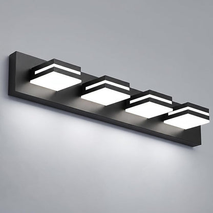 29" 4-Light Black Modern LED Bathroom Vanity Light Fixtures over Mirror | Rotatable Heads, 3 Color Temperatures, Wall Mount, Square Shade Design