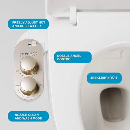 Bidet Attachment for Toilet Warm Water, Ultra-Slim Bidet Hot and Cold,Non-Electric Bidet Attachment for Frontal/Rear Wash, with Retractable Nozzle, Pressure & Angle Controls,Easy to install