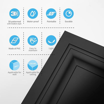 Art3d 12-Pack PVC Waterproof Drop Ceiling Tiles, 2 x 2 ft, Square, Black | Lightweight, Easy to Clean, Compatible with 15/16" Grid System, Suitable for Kitchen, Bathroom