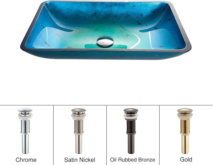 Kraus Irruption Blue Rectangular Glass Vessel Bathroom Sink with PU Oil Rubbed Bronze