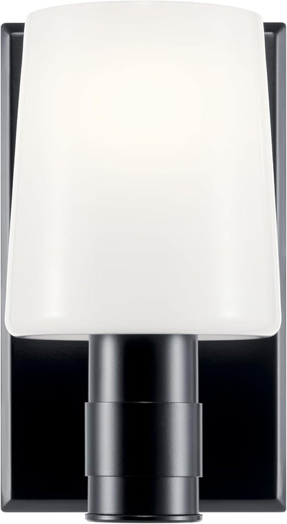 Kichler Adani 1-Light Wall Sconce, Modern Light with Opal Glass in Black, for Bathroom, Powder Room, Kitchen, Bedroom, or Hallway (8.5" x 5"), 55174BK