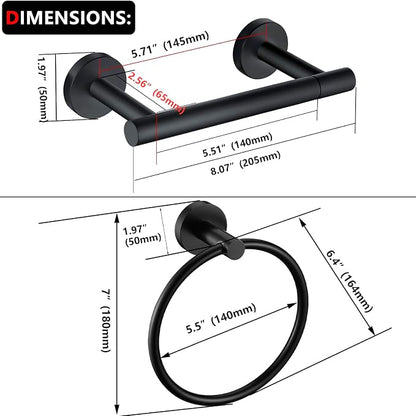 Matte Black Flip Toilet Paper Holder and Hand Towel Ring Set 2 Pieces Bathroom Hardware Accessories Set SUS 304 Stainless Steel Heavy Duty Wall Mounted Bathroom Holder