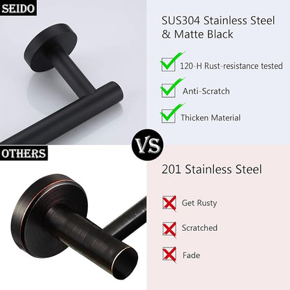 SEIDO 9 Inch Matte Black Towel Bar, 304 Stainless Steel Hand Towel Holder for Bathroom Wall, One-Piece Single Towel Rod Rack with 6.7" Hanging Length, No Assembly Required