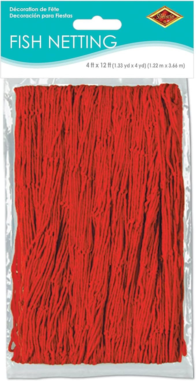 Beistle Red Decorative Fish Netting, Beach Party Supplies for Ocean, Under-The-Sea or Pirate Themed Parties, Hawaiian Luau’s, Summer Beach Parties, 4’ x 12’