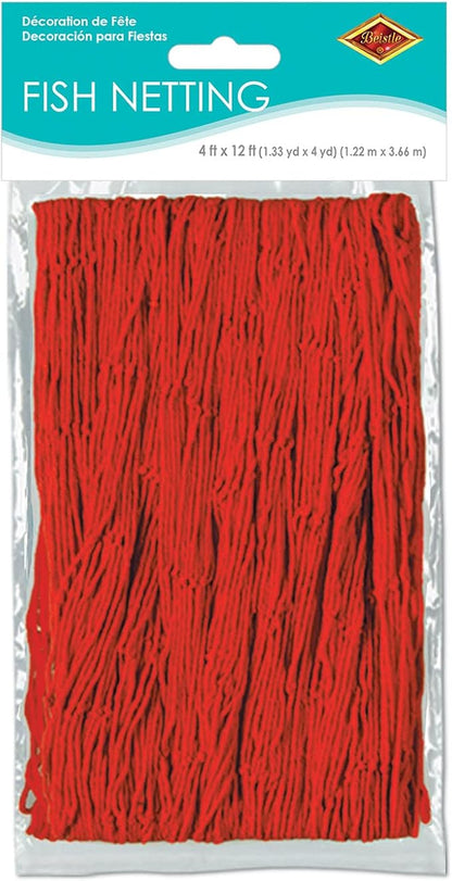 Beistle Red Decorative Fish Netting, Beach Party Supplies for Ocean, Under-The-Sea or Pirate Themed Parties, Hawaiian Luau’s, Summer Beach Parties, 4’ x 12’