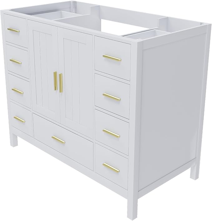 42'' Bathroom Vanity Without Sink,Multi-Functional Bathroom Cabinet with 2 Doors and 9 Drawers, Solid Frame,White(No Sink)