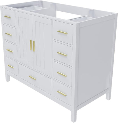 42'' Bathroom Vanity Without Sink,Multi-Functional Bathroom Cabinet with 2 Doors and 9 Drawers, Solid Frame,White(No Sink)