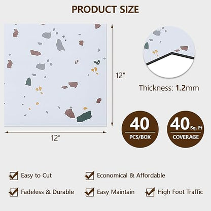 Peel and Stick Floor Tile, 40-Pack 12" x 12" Vinyl Flooring, Waterproof Self-Adhesive Luxury Vinyl Tiles, Easy DIY for Bathroom, Kitchen, Dinning Room, RV, Cover 40 Sq. Mosaic
