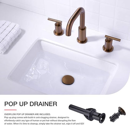 TRUSTMI 2 Handle 8 Inch Bathroom Faucet with Pop Up Drain and cUPC Water Supply Lines Assembly, Brass Bronze 3 Hole Widespread Vanity Sink Tap, Brushed Rose Gold