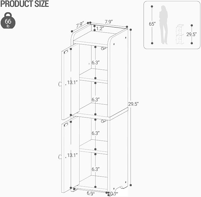 Hzuaneri Bathroom Storage Cabinet, Small Corner Floor Cabinet with 2 Doors | Narrow Toilet Paper Cabinets with Adjustable Shelf, Bathroom Organizer for Small Spaces, 7.9"D x 7.9"W x 29.5"H Rustic Brown