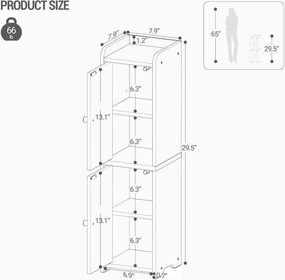 Hzuaneri Bathroom Storage Cabinet, Small Corner Floor Cabinet with 2 Doors | Narrow Toilet Paper Cabinets with Adjustable Shelf, Bathroom Organizer for Small Spaces, 7.9"D x 7.9"W x 29.5"H Rustic Brown