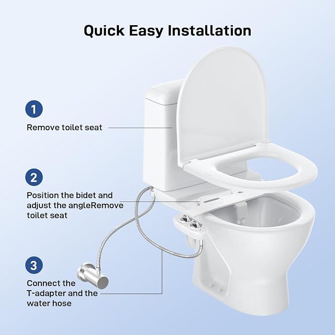 Bidet Attachment and Portable Bidet Sprayer for Toilet, Non-Electric Self-Cleaning Dual Nozzle Toilet Bidet, Fresh Cold Water Sprayer Bidets for Existing Toilets with Adjustable Pressure Control