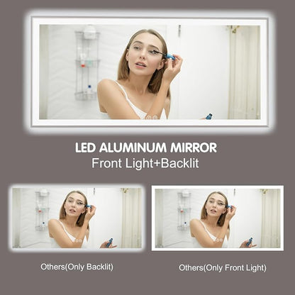 55x36 Inch LED Bathroom Mirror with Silver Frame | Silver Metal Frame, Front and Backlit, 3 Colors, Dimmable, Memory, Anti Fog, Tempered Glass, Lighted Mirror for Wall