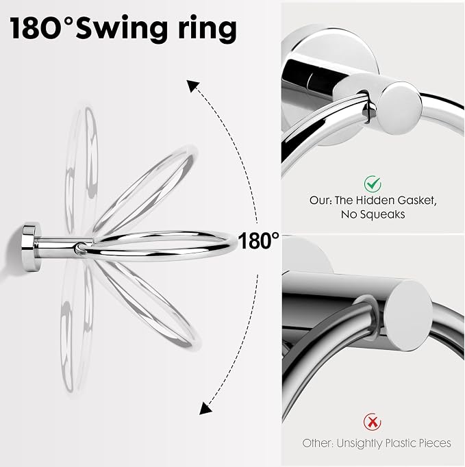 Polished Chrome Toilet Paper Holder Set, Stainless Steel Towel Ring, Double Post Pivoting Toilet Paper Holder and Hand Towel Holder Set for Bathroom, Bathroom Hardware Accessories Set Silver
