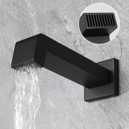 Matte Black Shower Tub Faucet Set Bathroom Rain Shower System with Tub Spout Wall Mounted Rainfall 12 Inch Shower Head and Handle Set Include Shower Valve and Trim Kit