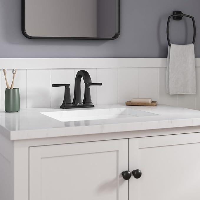 American Standard 7426201.243 Belmeade Two-Handle 4-Inch Centerset Bathroom Faucet, 1.2 GPM, Matte Black