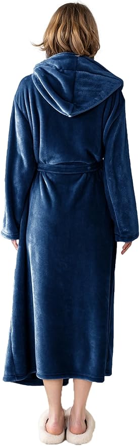 Robes for Women - Hooded Plush Fleece Bathrobe with Sash & Pockets, Full-Length Lightweight Spa Robe