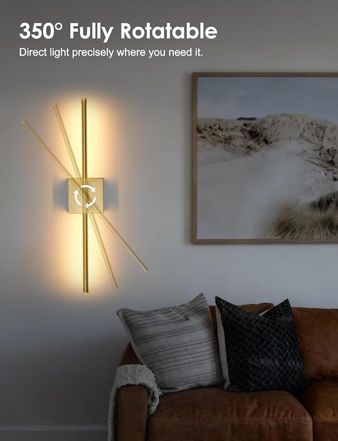 20.4 Inch Hardwired Wall Sconces Set of Two, 3000K Warm White Dimmable Modern Wall Sconces, 350° Rotate LED Light Fixtures Wall Lamp for Bathroom Living Room Bedroom Bedside, Brushed Brass