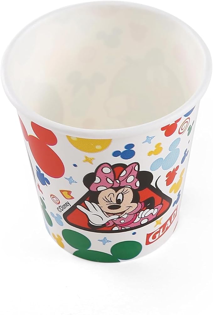 Glad for Kids Disney Mickey & Friends Disposable Mini Paper Cups - Colorful Heavy Duty, Soak Proof, Bathroom Mouse Rinse Cups for Kids, 3 Ounce, 20 Count - 12 Pack