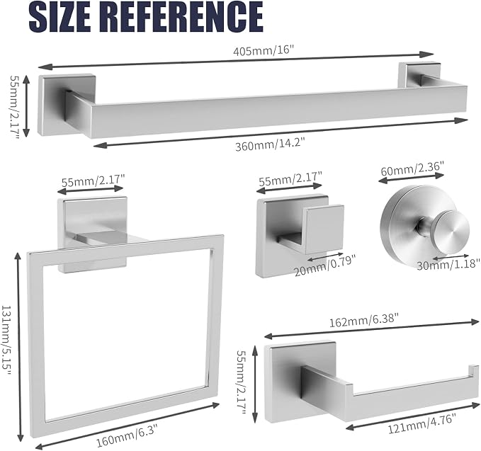 Bathroom Hardware Accessories Set: Bath Towel Bar Set, Towel Racks for Bathroom Wall Mounted, SUS304 Stainless Steel (Brushed Nickel, 12-Pieces)