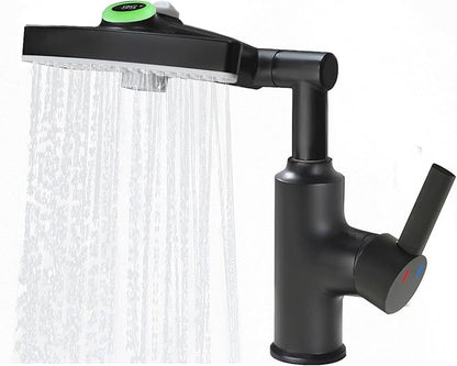 Black Rotatable Rain Faucet, Single Hole 360° Rotatable Bathroom Faucet, Single Handle Modern Bathroom Sink Faucet with LED Temperature Display(No Batteries) in Fahrenheit, 3 Water Modes