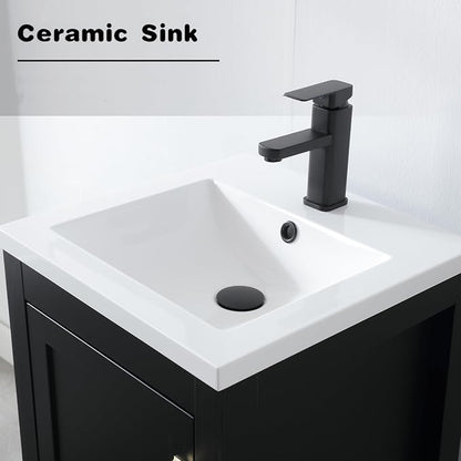 LUCKWIND 18" Bathroom Vanity and Sink Combos, Modern Bathroom Storage Painted Cabinet with Undercounter Ceramic Single Sink Top, Matte Black Faucet and Drawer, Mirror Not Included, Black
