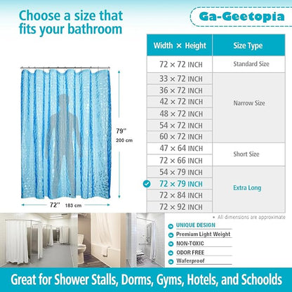 Ga-Geetopia Extra Long EVA 3D Blue Pearl Water Cube Plastic Shower Curtain Liner - Lightweight 72" x 80" Bathroom Shower Showroom Curtain Liner with Rustproof Metal Gromments and Weighted Magnet