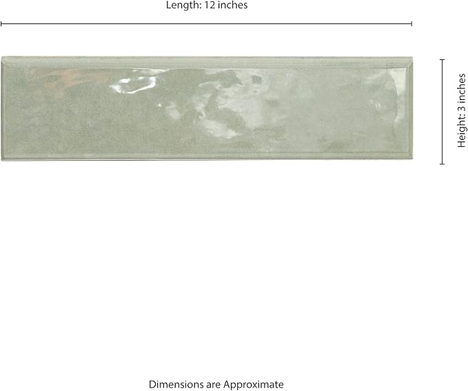 MSI Renzo Jade 3 Inch x 12 Inch Bullnose Ceramic Subway Wall Tile for Bathroom, Kitchen Backsplash, Accent Wall, and Shower