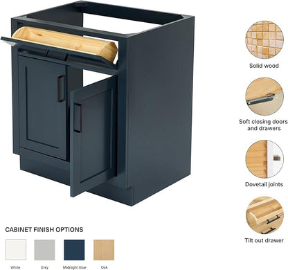 ARIEL Hepburn 30-inch Bathroom Vanity Base Cabinet,Solid Wood, 2 Soft Closing Doors, 1 Dovetail Drawers, Midnight Blue