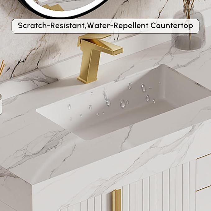 homary 36" Floating Bathroom Vanity Set with Single Sink, Modern Bathroom Sink Cabinet Storage Cabinet with Sintered Stone Countertop and Ample Storage, White