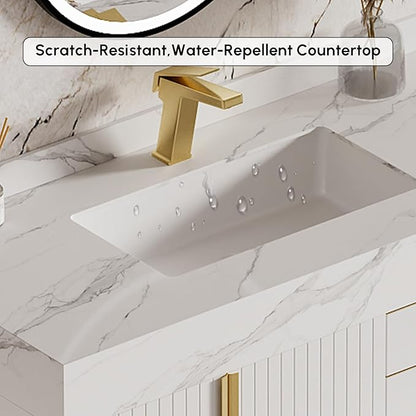 homary 36" Floating Bathroom Vanity Set with Single Sink, Modern Bathroom Sink Cabinet Storage Cabinet with Sintered Stone Countertop and Ample Storage, White