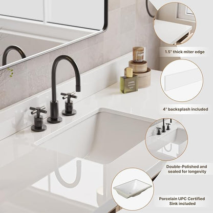 Bradford 66" White Double Bathroom Vanity with 1.5" Pure White Quartz Countertop, Rectangular Undermount Sinks, 2 Soft Closing Doors, 3 Dovetail Drawers