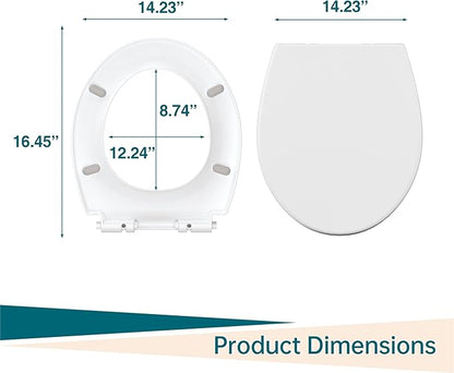 Toilet Seat Round, American Standard, Slow Close Lid, Quick Release Hinges, Non-Slip Bumpers, Easy Install & Clean, Never Loosens Design