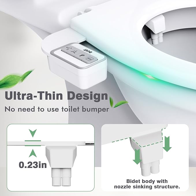 Bidet Attachment for Toilet - Non-Electric Self-Cleaning Dual Nozzles (Feminine & Rear Wash), Adjustable Water Pressure Control, Fresh Cold Water Sprayer