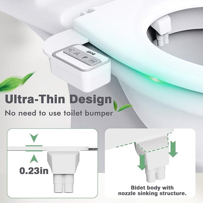 Bidet Attachment for Toilet - Non-Electric Self-Cleaning Dual Nozzles (Feminine & Rear Wash), Adjustable Water Pressure Control, Fresh Cold Water Sprayer