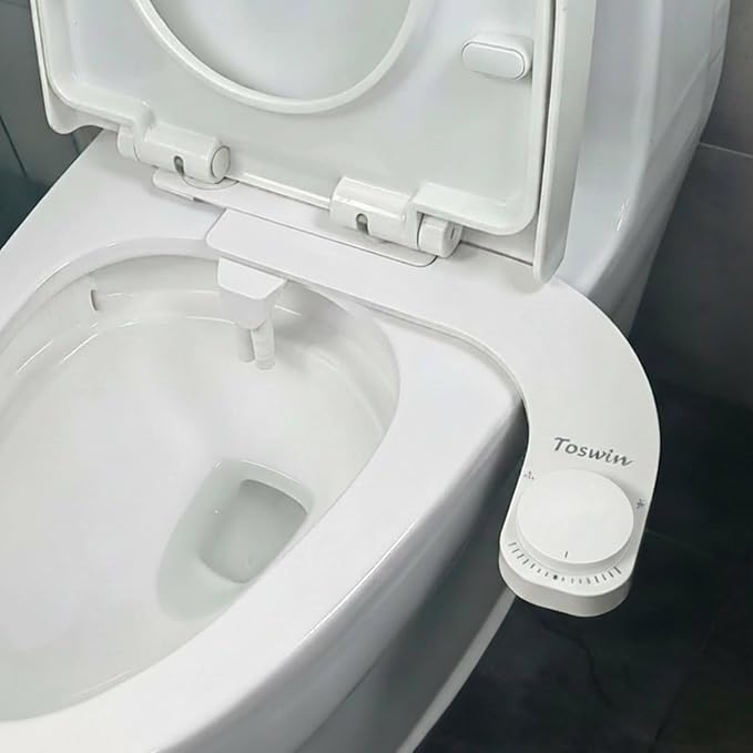 Left Handed Bidet Left Hand Bidet Left Side Control Bidet Attachment for Toilet with Dual Front & Rear Nozzles and Adjustable Water Pressure -White Knob