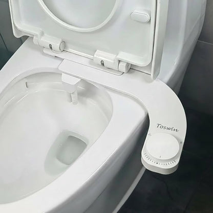 Left Handed Bidet Left Hand Bidet Left Side Control Bidet Attachment for Toilet with Dual Front & Rear Nozzles and Adjustable Water Pressure -White Knob