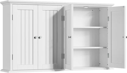 ChooChoo Laundry Cabinet with 4 Doors and Adjustable Shelves | 9.06"D x 40.9"W x 24"H, Bathroom Wall Cabinet, Cupboard, White