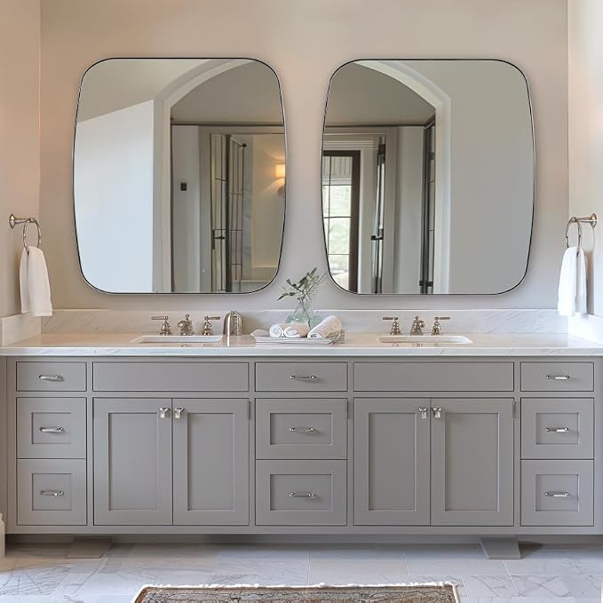 Chrome Oblong Mirror, 36x40 Inch Polished Chrome Oval Mirror for Bathroom with Stainless Steel Metal Frame, Wall Mouned for Bathroom, Living Room, Entryway