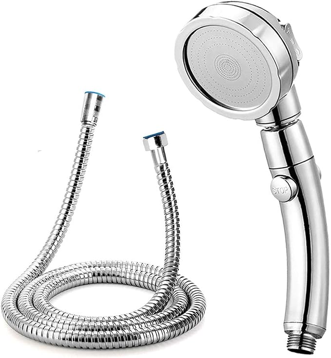 Modern 3-Setting Detachable Shower Head with 59-Inch Hose, High Pressure Water Saving, 360 Rotating Adjustable Handheld Shower Head with ON/OFF Switch and 3 Spray Modes, Chrome Finish