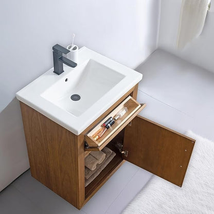 Vanity Art 24 inch Bathroom Vanity with Sink, Solid Poplar Wood, Vanity Cabinet with Doors and Removable Shelf, Modern Wood Cabinet with Marble Top, Ceramic Sink,VA70-24-T