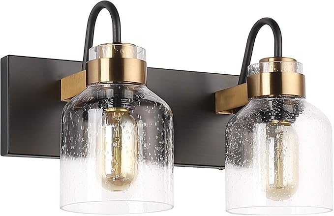 PRESDE 2 Light Bathroom Vanity Fixtures Black and Gold Farmhouse Bathroom Lights Fixture Over Mirror Bath Wall Sconce Lighting