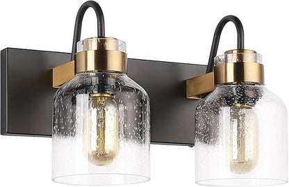 PRESDE 2 Light Bathroom Vanity Fixtures Black and Gold Farmhouse Bathroom Lights Fixture Over Mirror Bath Wall Sconce Lighting