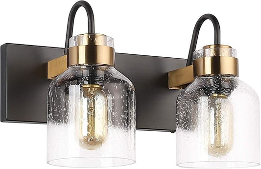 PRESDE 2 Light Bathroom Vanity Fixtures Black and Gold Farmhouse Bathroom Lights Fixture Over Mirror Bath Wall Sconce Lighting