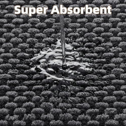 PADOOR-Bath Mat-Super Absorbent Chenille Bathroom Mats-Rubber Backed Bath Mats for Bathroom Non Slip, Easy Clean Bathroom Rugs Front of Bathtub,Shower Room,Sink-17×28, Darkgrey&Black