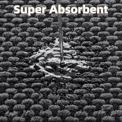 PADOOR-Bath Mat-Super Absorbent Chenille Bathroom Mats-Rubber Backed Bath Mats for Bathroom Non Slip, Easy Clean Bathroom Rugs Front of Bathtub,Shower Room,Sink-17×28, Darkgrey&Black