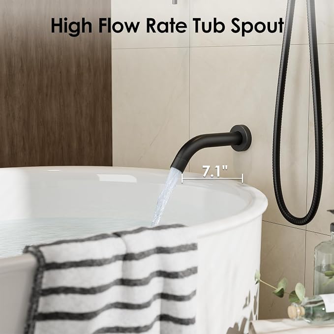 Gabrylly 10" Thermostatic Shower Faucets Set with Tub Spout, Matte Black | All Metal Shower System, Rain Shower Head with Handheld Spray Combo, Luxury Bathroom Rainfall Shower Head Set With Valve