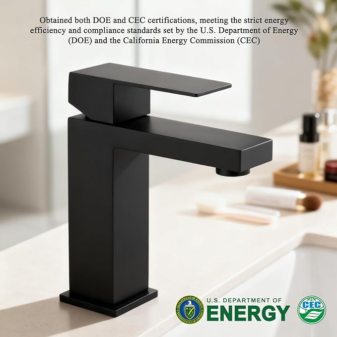 Black Bathroom Faucets One Hole Sink Faucet Single Handle 1 Hole Vanity SUS304 Stainless Steel Faucet for Bathroom Sink Matte Black Bathroom Faucet, SF3-BK