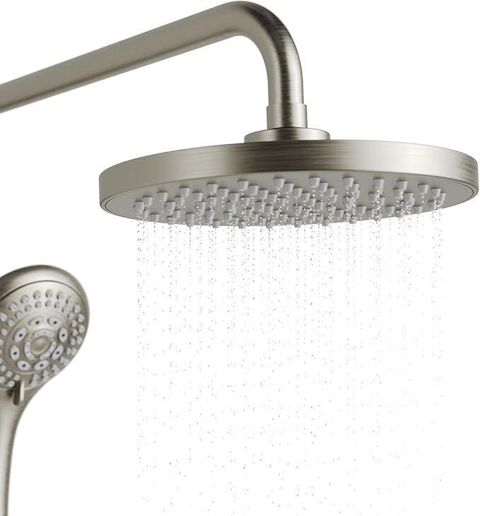 Lanikai Rain Shower Head with Handheld Spray Combo - 1028-BN-1.8GPM, Brushed Nickel - 8" Rain Showerhead with Handheld Sprayer, 3 Spray Jets, 5-Function Rainfall Shower Head with Hose, 1.8 GPM