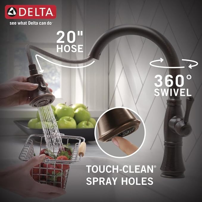 DELTA FAUCET Cassidy VoiceIQ Single-Handle Touch Kitchen Sink Faucet with Pull Down Sprayer, Alexa and Google Assistant Voice Activated, Smart Home, Lumicoat Polished Nickel